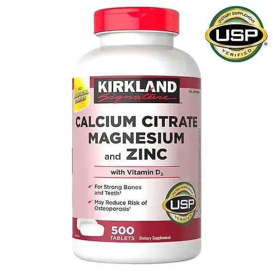 Calcio citrato, Magnesio y Zinc Kirkland Signature (500 tabletas)
