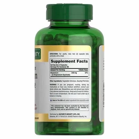 Glicinato de Magnesio Nature’s Bounty 240mg (180 cápsulas) — vista 2